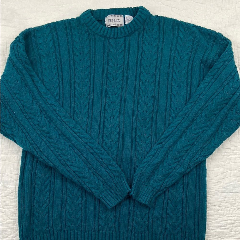 Vintage Duplex Designs Teal Cable Knit Men's Sweater size XL